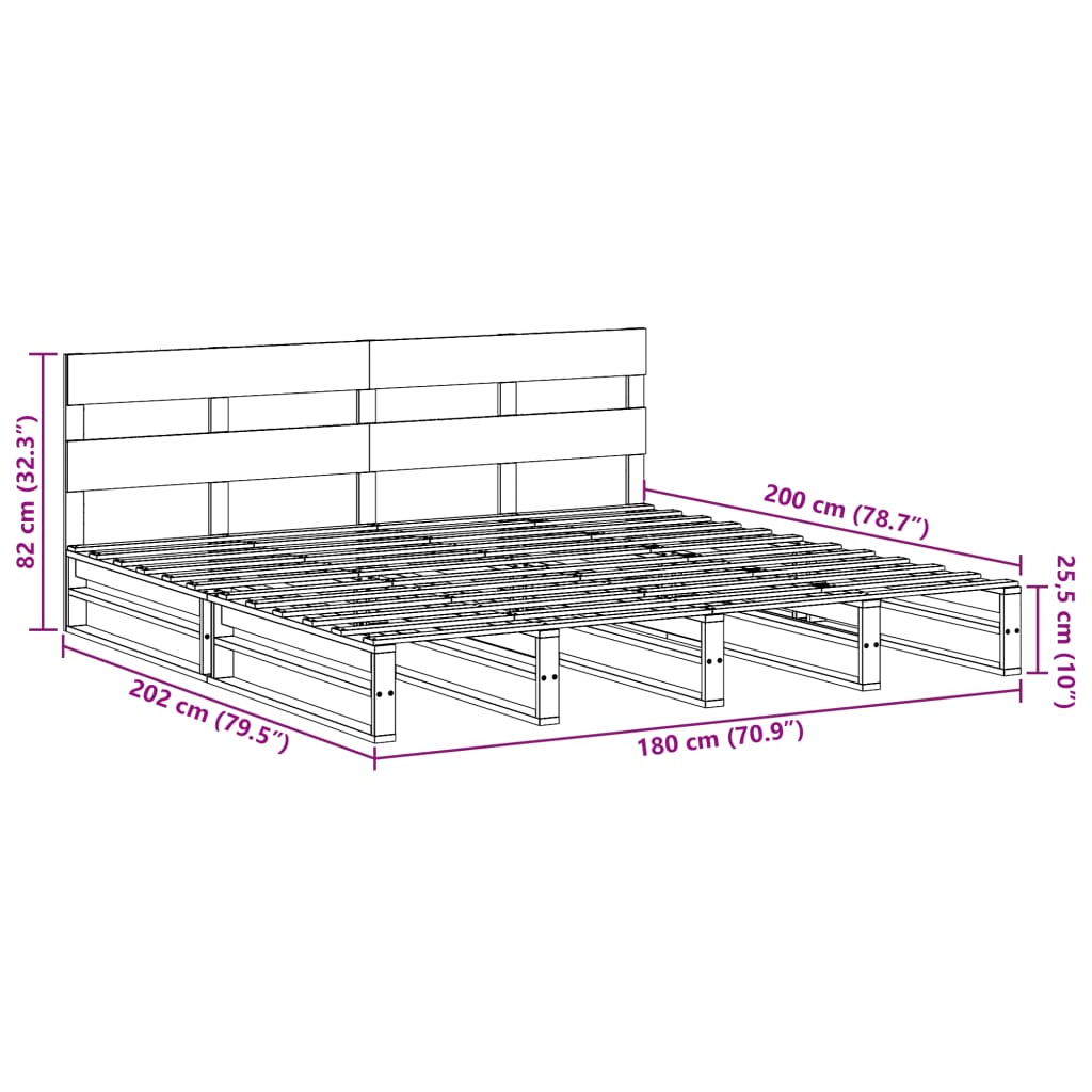 vidaXL Sengeramme uten madrass hvit 180x200 cm heltre furu