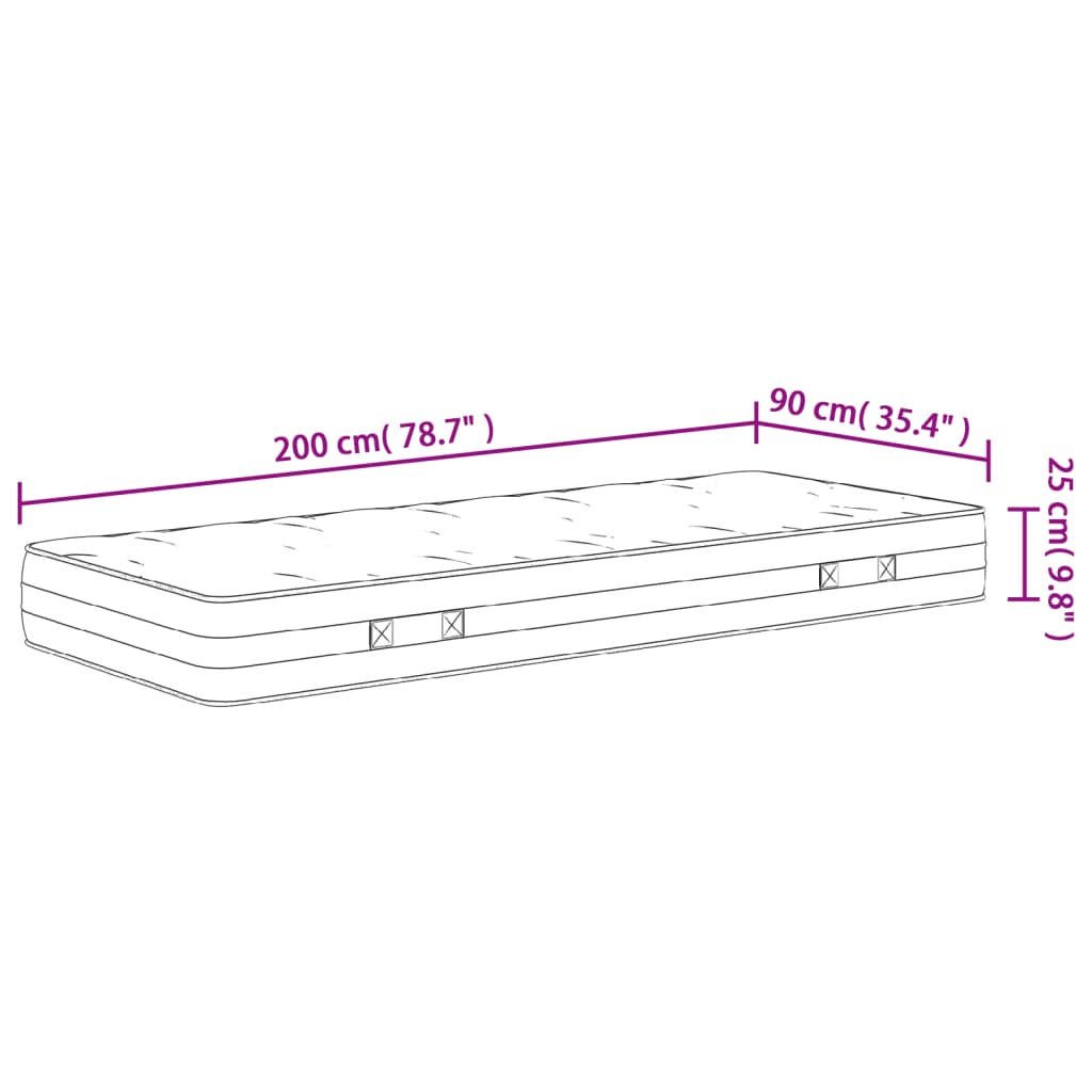 vidaXL Madrass med pocketfjær middels fast 90x200 cm