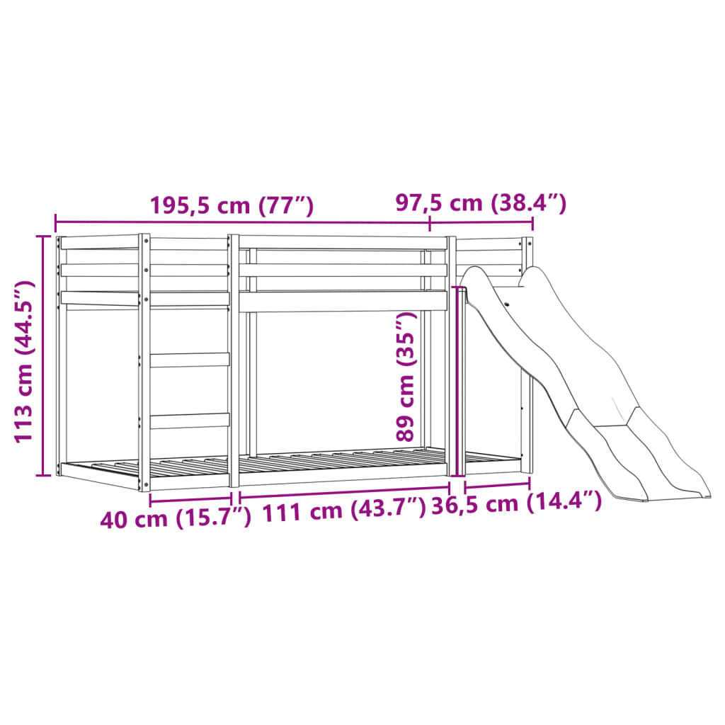 vidaXL Køyeseng med sklie og gardiner hvit og svart 90x190 cm