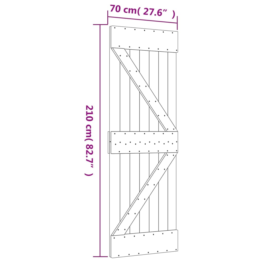 vidaXL Skyvedør med monteringstilbehør 70x210 cm heltre furu