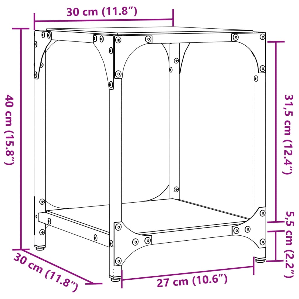 vidaXL Sofabord med gjennomsiktig glassplate 2 stk 30x30x40 cm stål