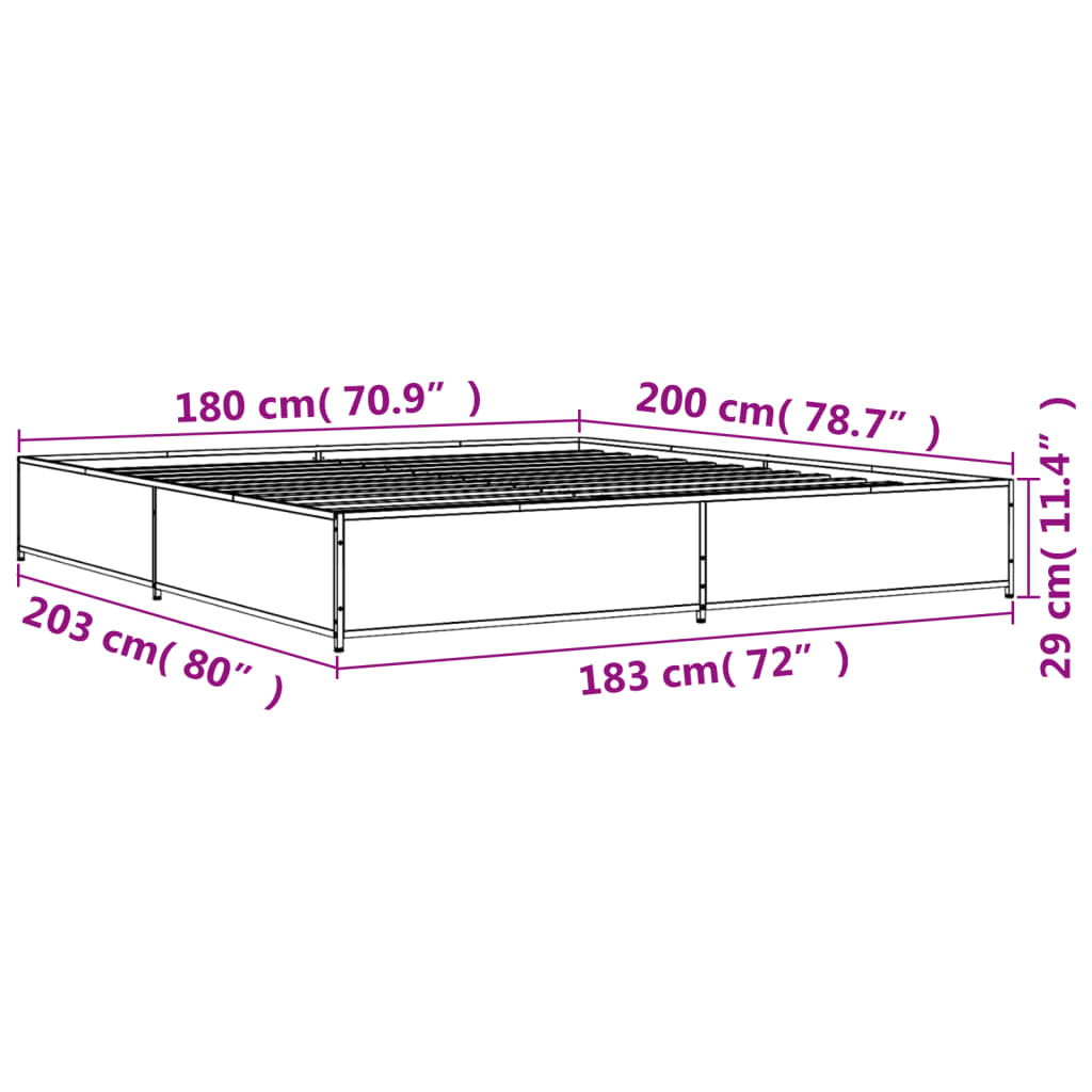 vidaXL Sengeramme brun eik 180x200 cm konstruert tre og metall