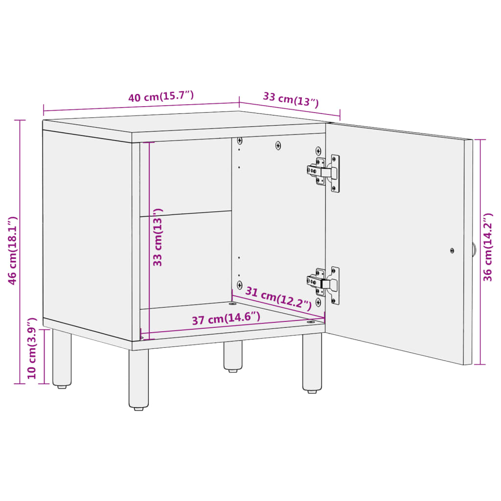 vidaXL Nattbord 2 stk 40x33x46 cm heltre mango