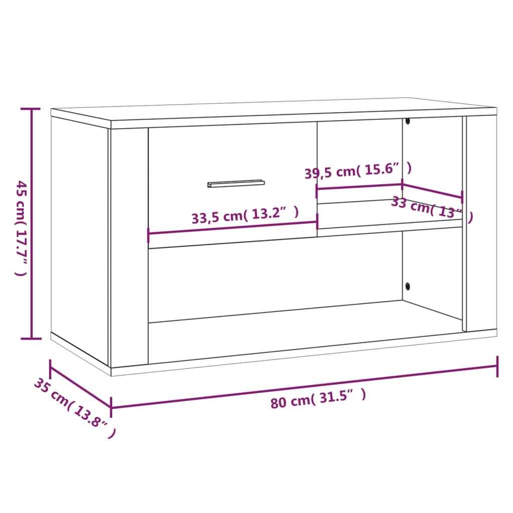 vidaXL Skoskap røkt eik 80x35x45 cm konstruert tre