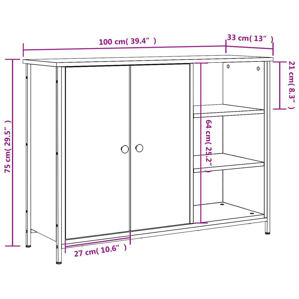 vidaXL Skjenk svart 100x33x75 cm konstruert tre