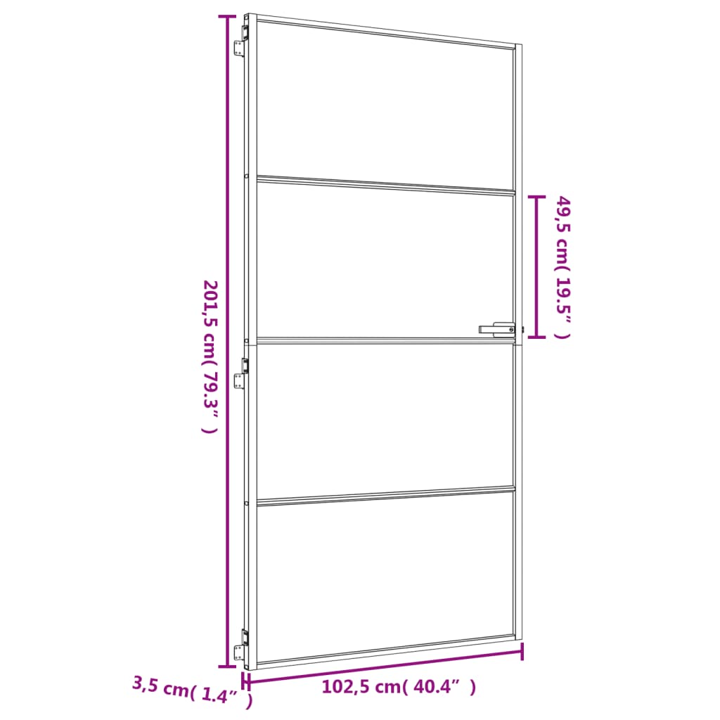 vidaXL Innerdør slank gull 102,5x201,5 cm herdet glass og aluminium