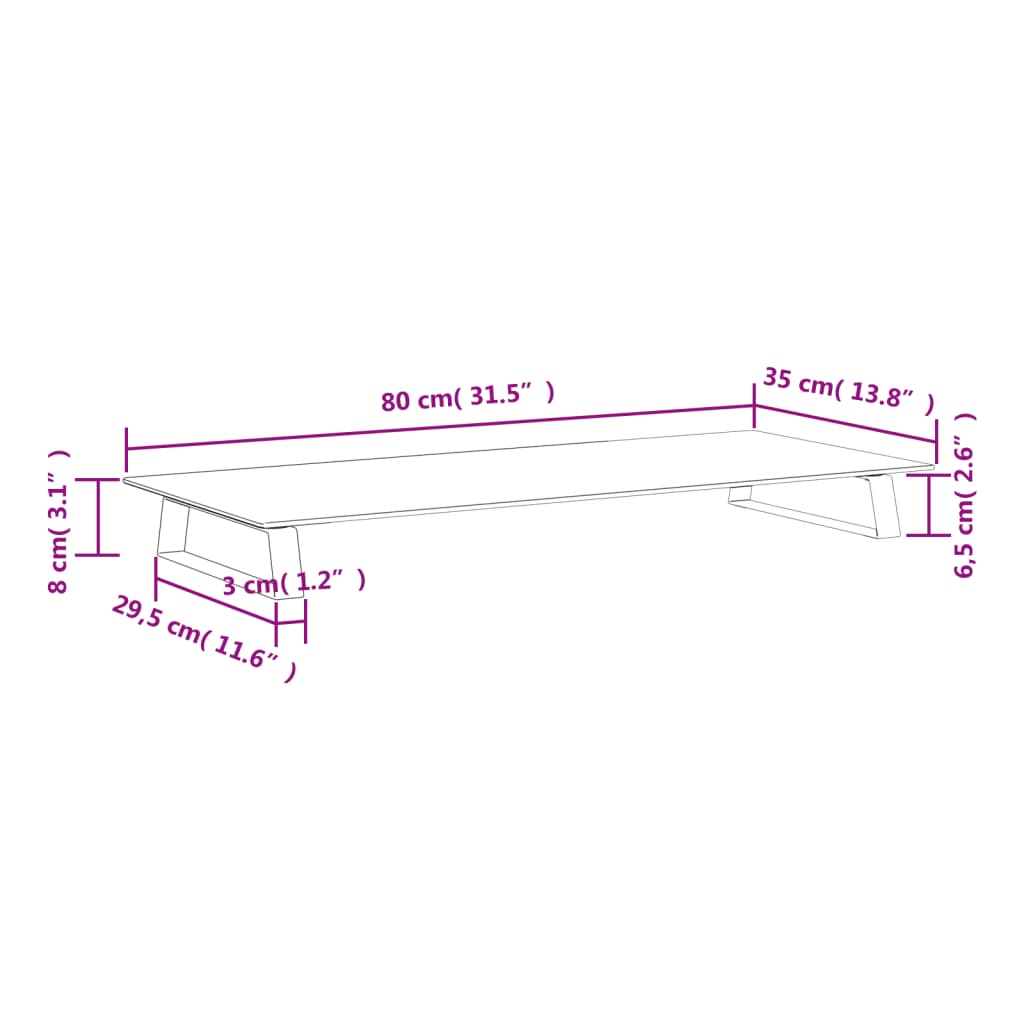 vidaXL Skjermstativ hvit 80x35x8 cm herdet glass og metall