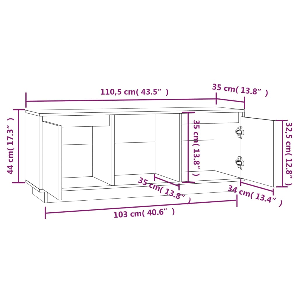 vidaXL TV-benk grå 110,5x35x44 cm heltre furu