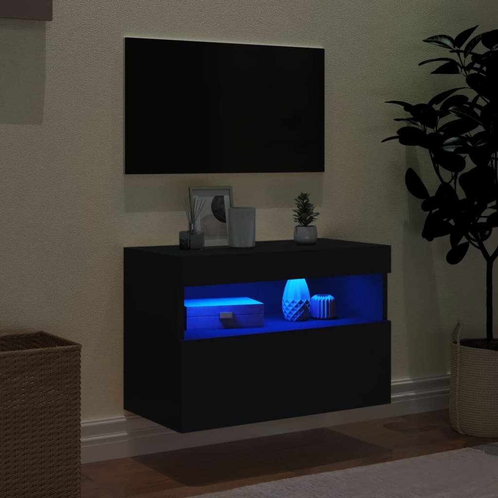 vidaXL Vegghengt TV-benk med LED svart 60x30x40 cm