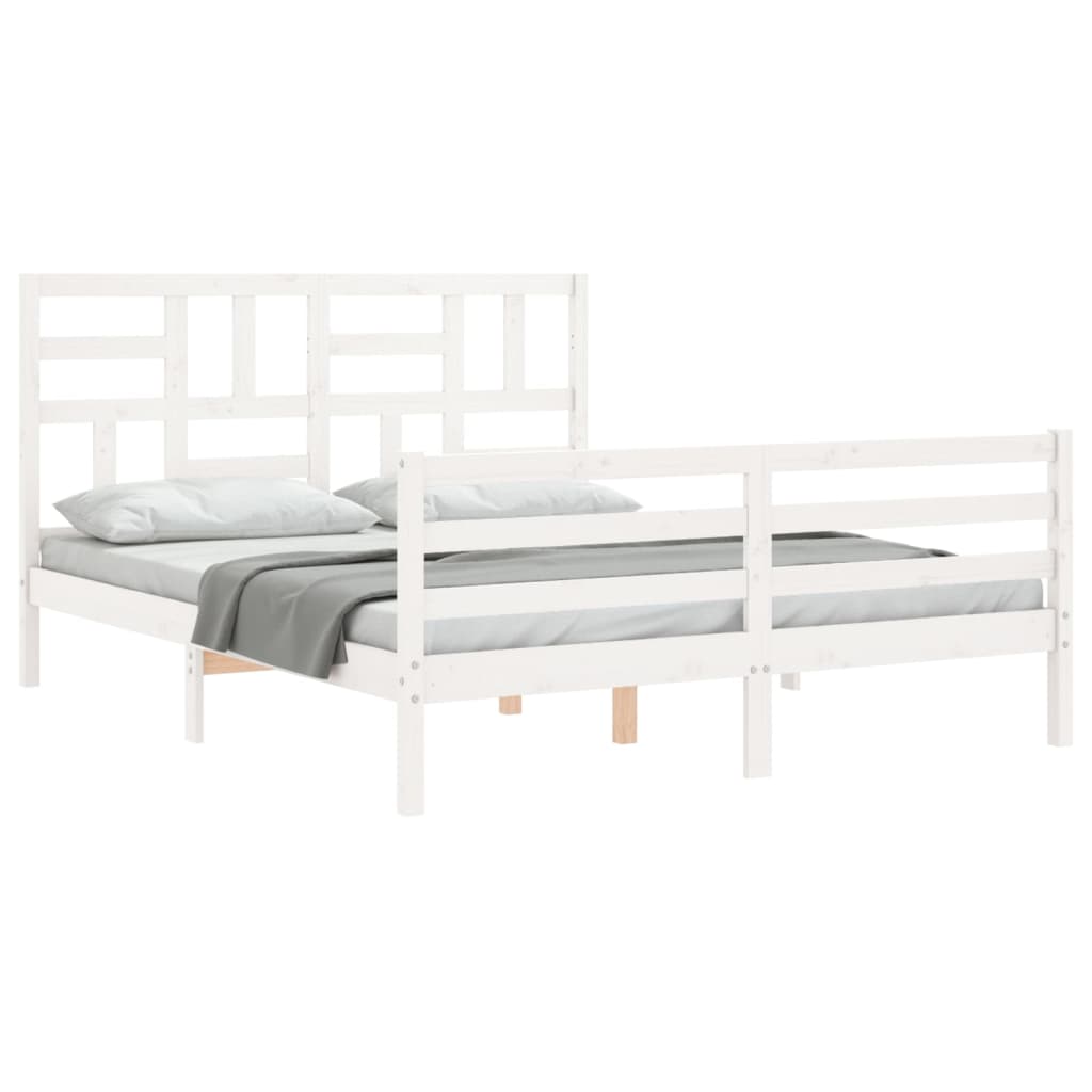 vidaXL Sengeramme med hodegavl hvit 5FT King Size heltre