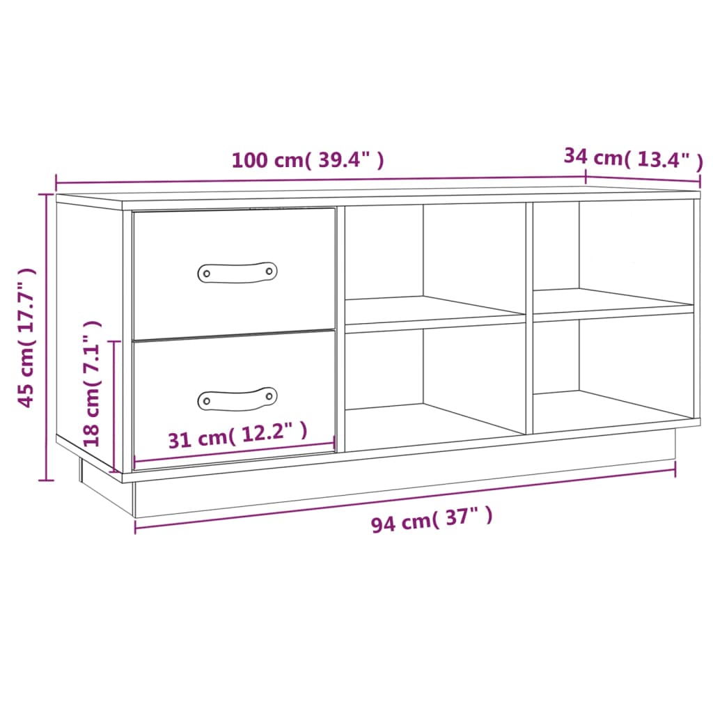 vidaXL Skobenk grå 100x34x45 cm heltre furu