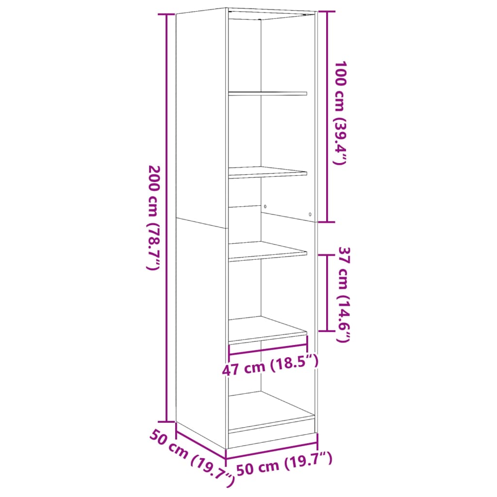 vidaXL Garderobe hvit 50x50x200 cm konstruert tre