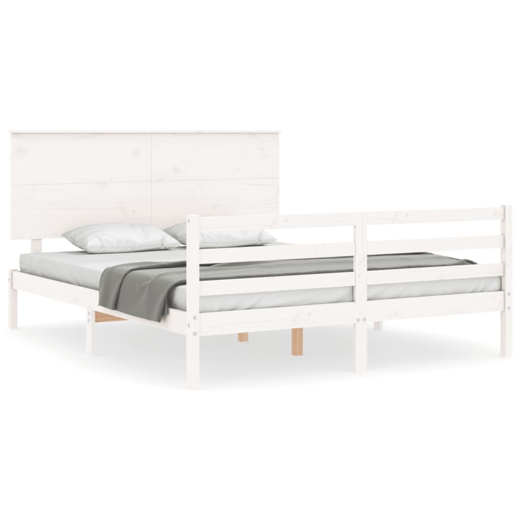 vidaXL Sengeramme med hodegavl hvit 5FT King Size heltre