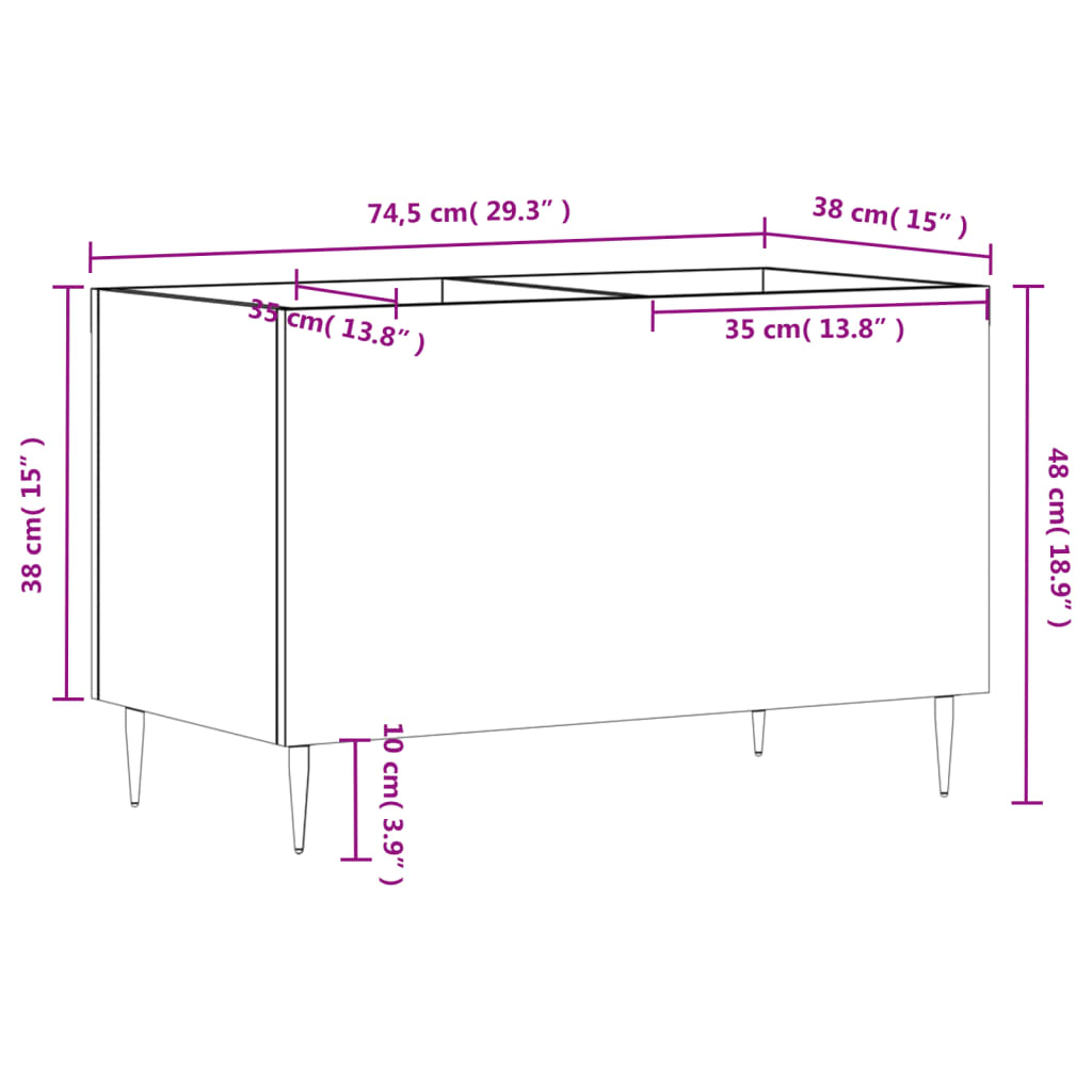 vidaXL Hifi-benk hvit 74,5x38x48 cm konstruert tre