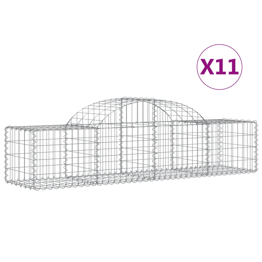 vidaXL Gabionkurver buede 11 stk 200x50x40/60 cm galvanisert jern