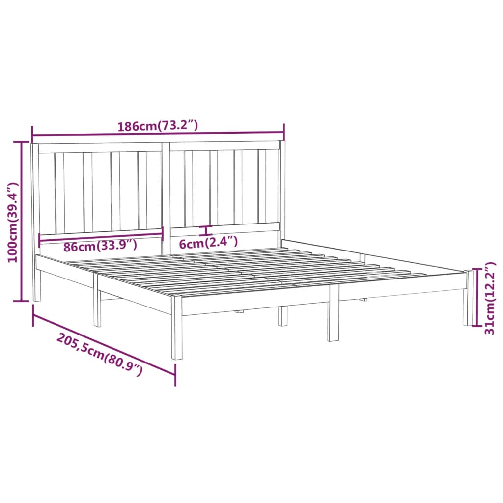 vidaXL Sengeramme hvit heltre 180x200 cm 6FT Super King