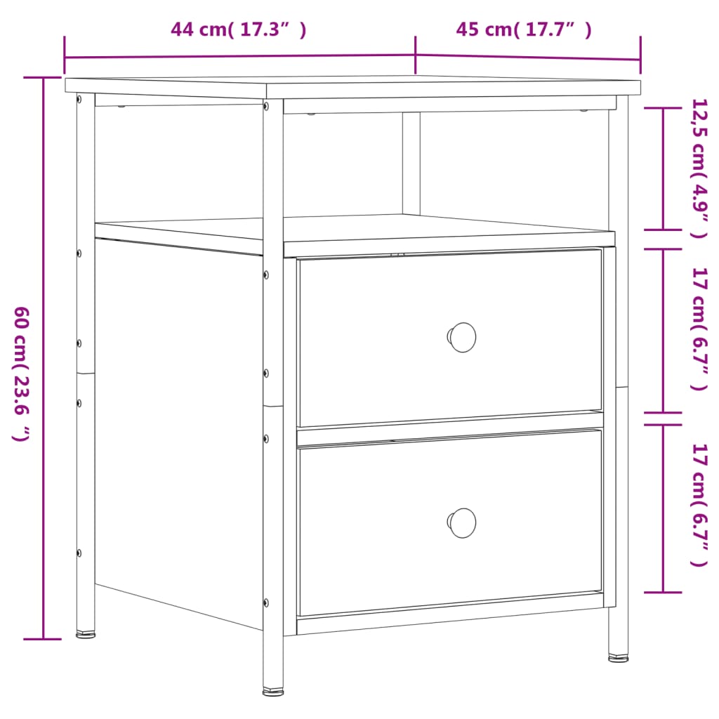 vidaXL Nattbord 2 stk grå sonoma 44x45x60 cm konstruert tre