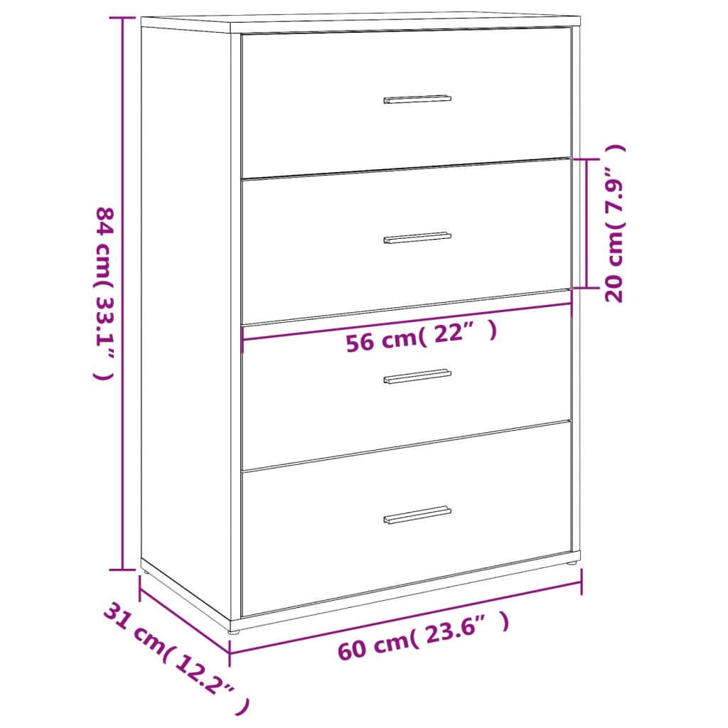 vidaXL Skjenk brun eik 60x31x84 cm konstruert tre