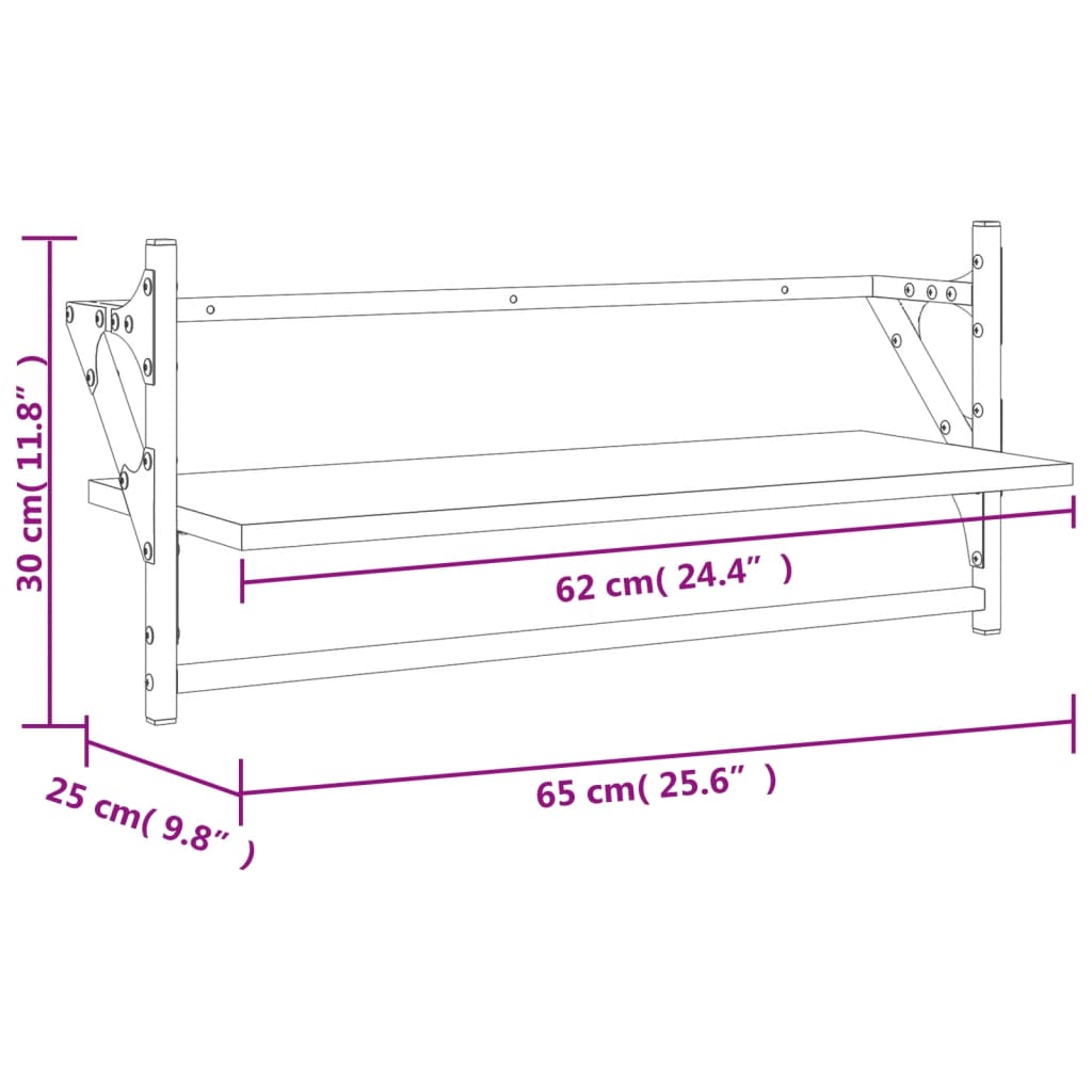 vidaXL Vegghyller med stenger 2 stk røkt eik 65x25x30 cm