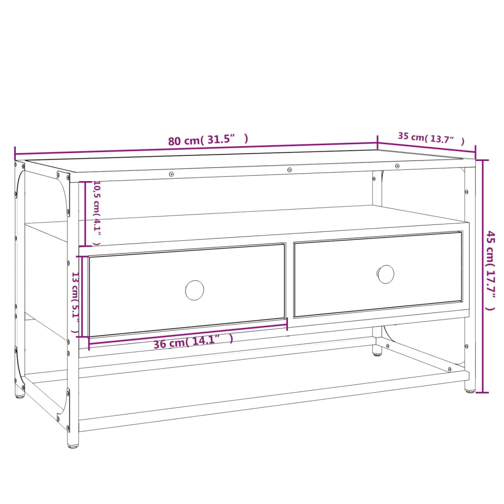 vidaXL TV-benk brun eik 80x35x45 cm konstruert tre