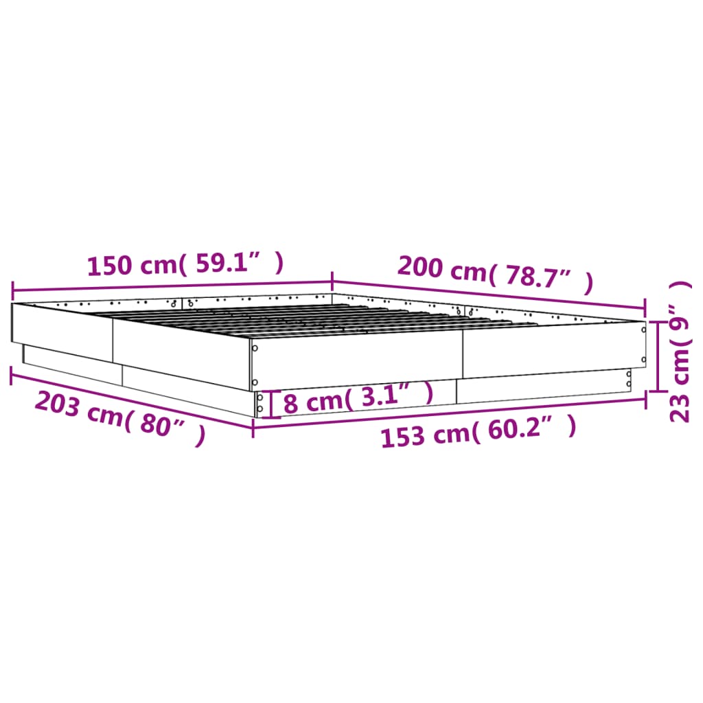 vidaXL Sengeramme med LED-lys sonoma eik 150x200 cm