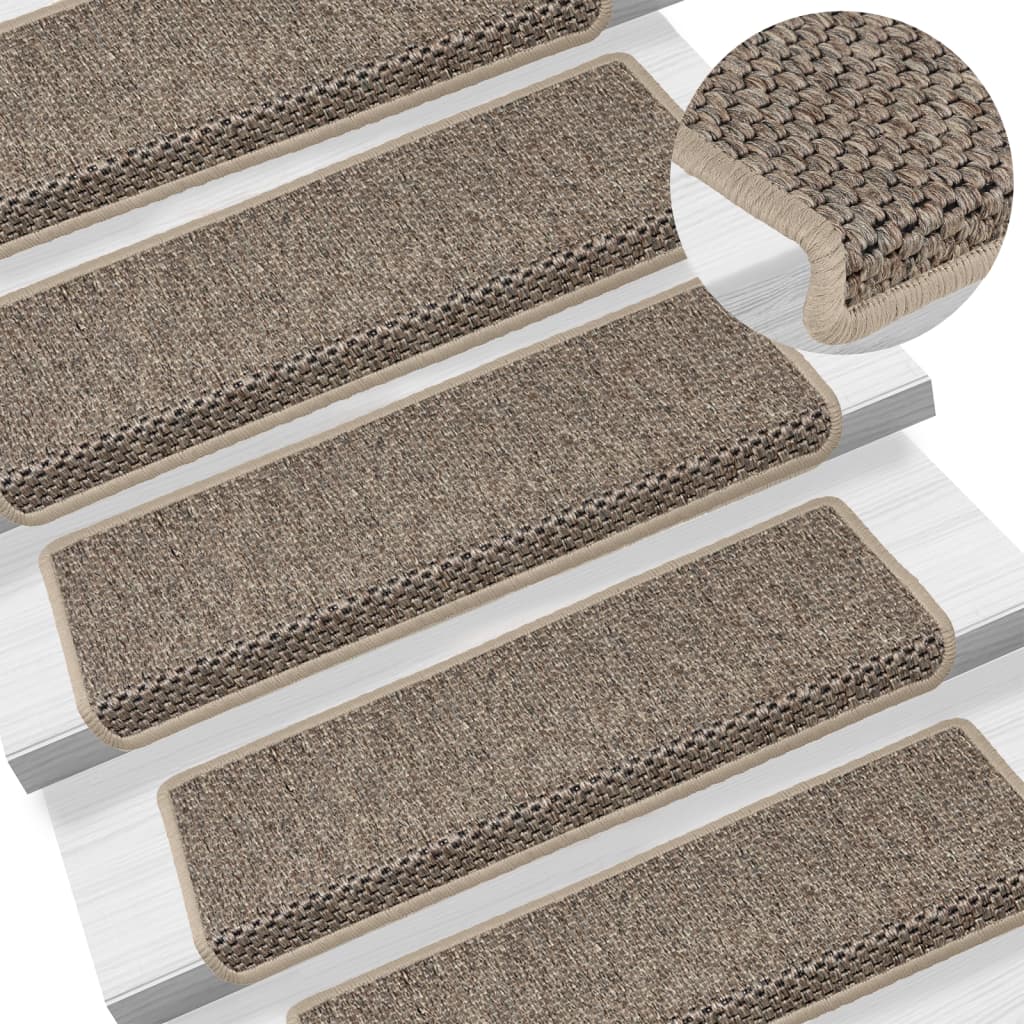 vidaXL Selvklebende trappematter sisal 15 stk 65x21x4 cm mørk beige