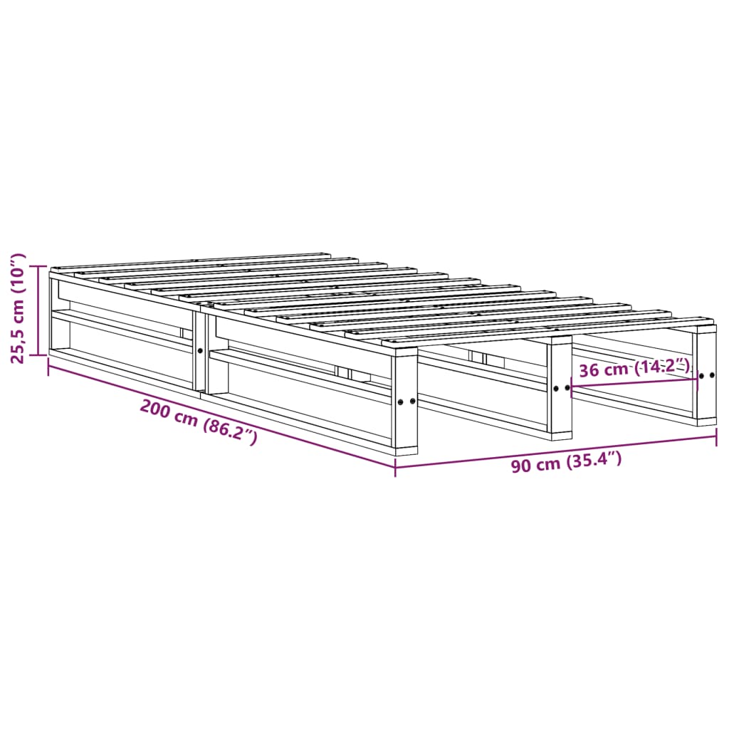 vidaXL Sengeramme uten madrass hvit 90x200 cm heltre furu