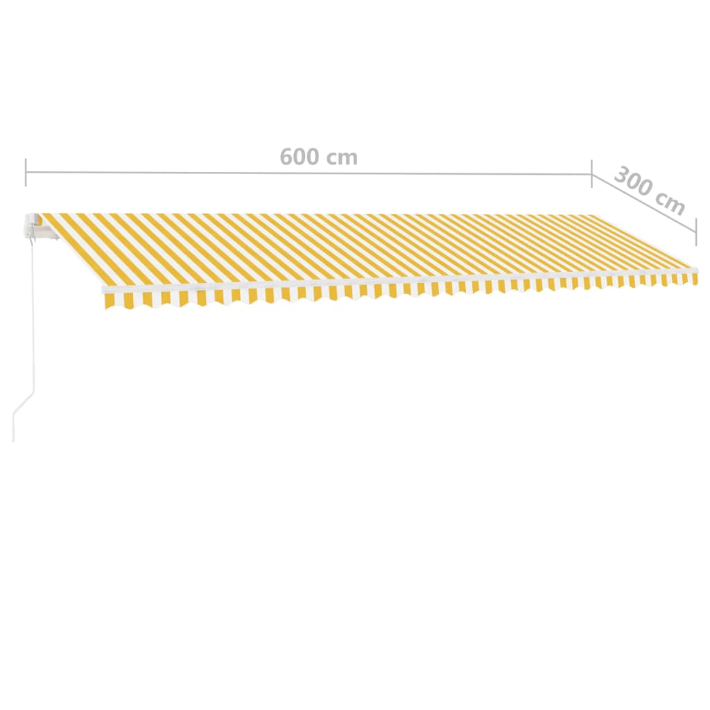 vidaXL Manuell uttrekkbar markise med LED 600x300 cm gul og hvit