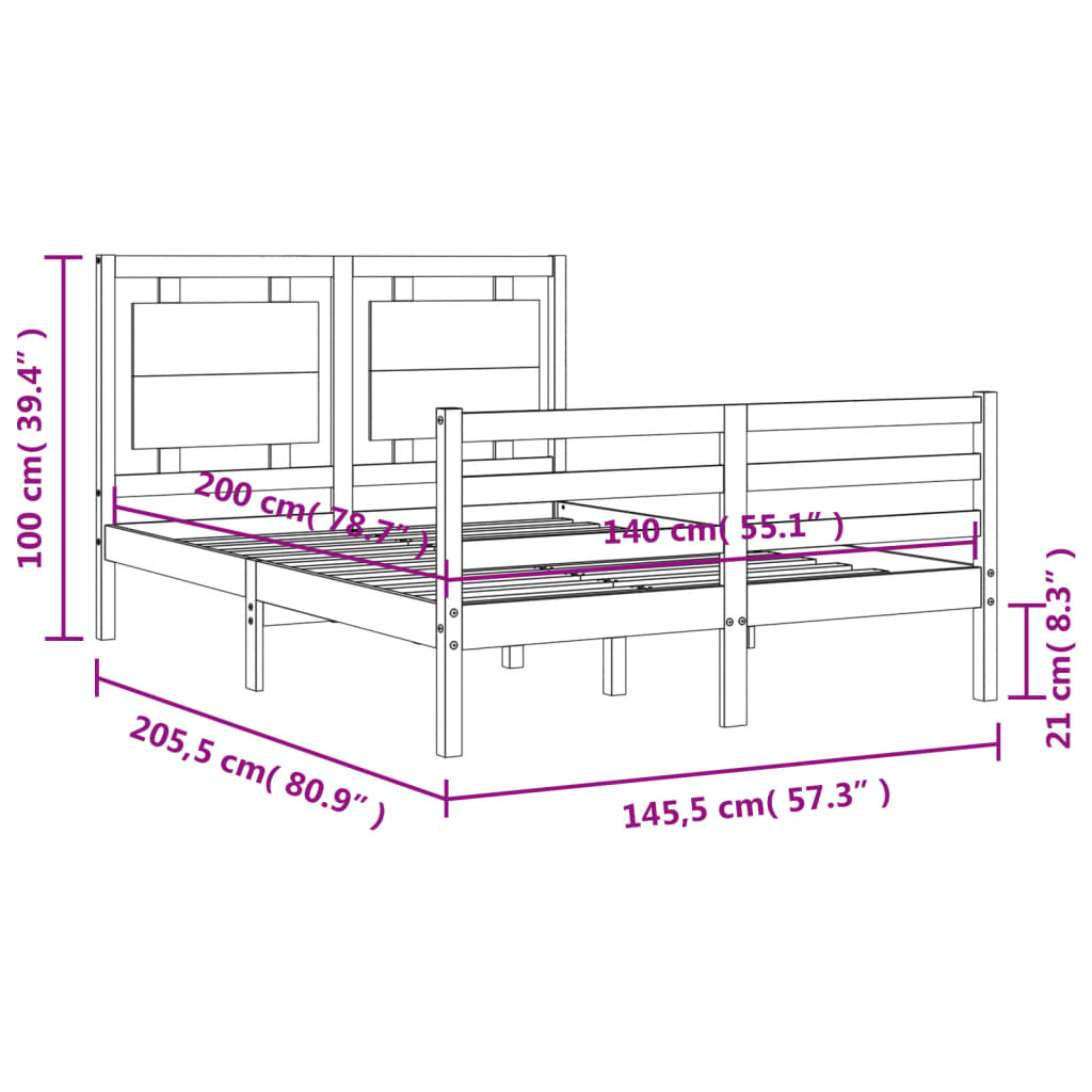 vidaXL Sengeramme med hodegavl 140x200 cm heltre