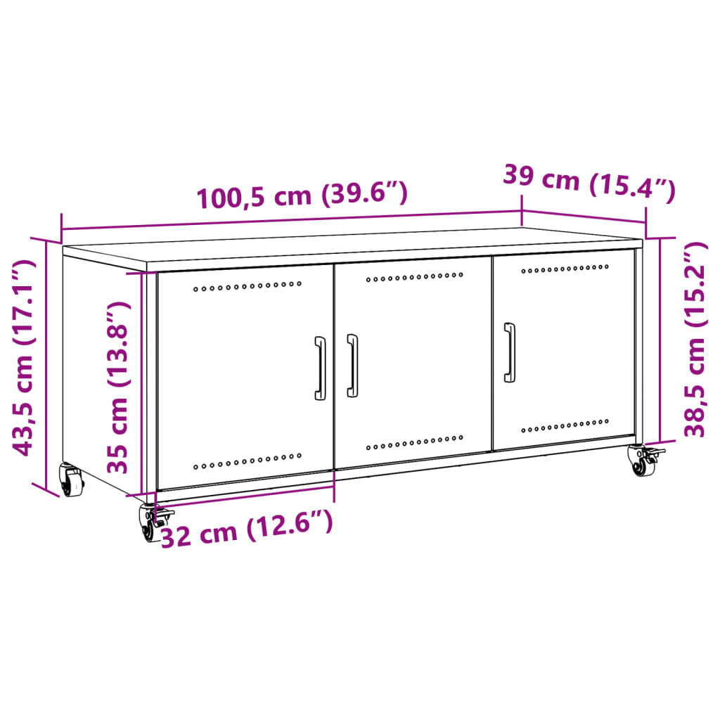 vidaXL TV-benk rosa 100,5x39x43,5 cm stål