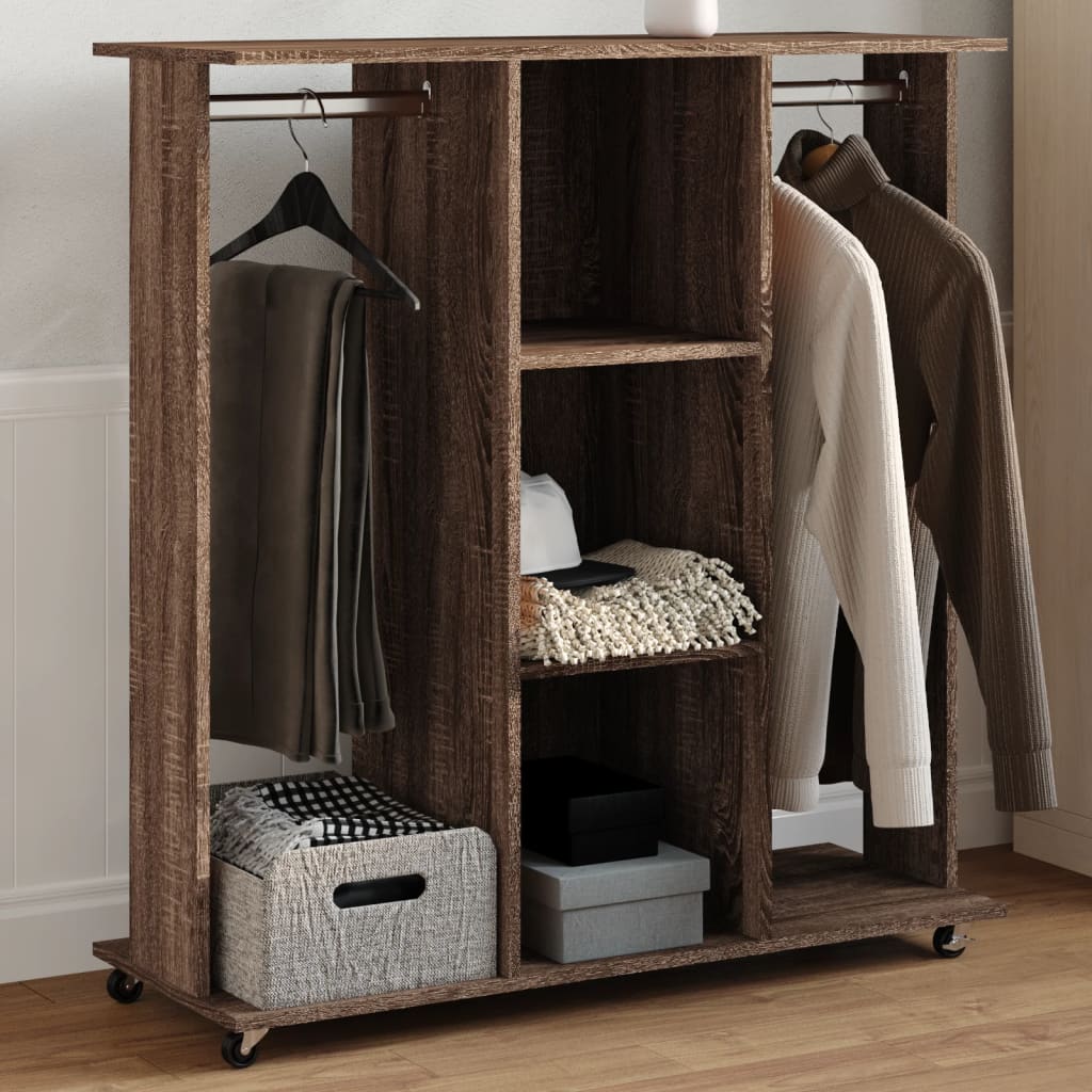 vidaXL Garderobe med hjul brun eik 102x38x110 cm konstruert tre