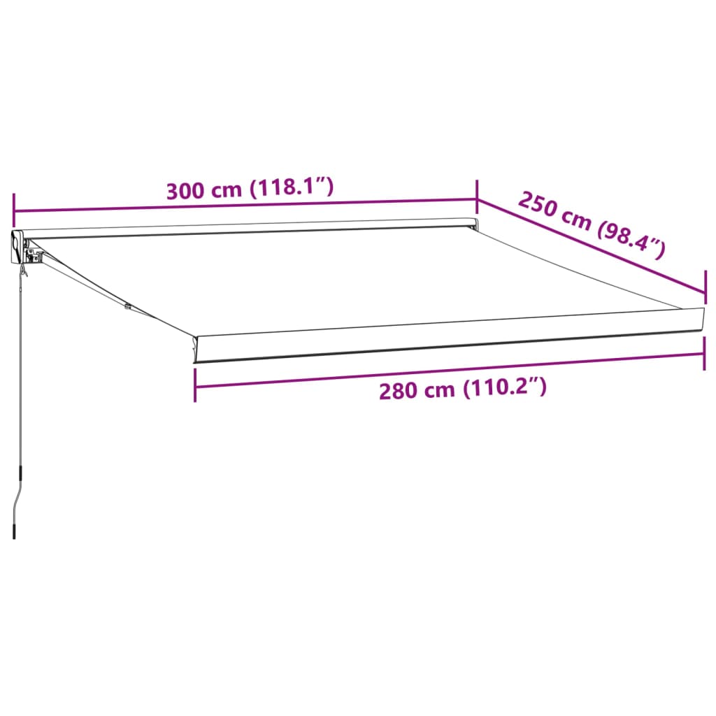 vidaXL Manuell uttrekkbar markise burgunder 300x250 cm