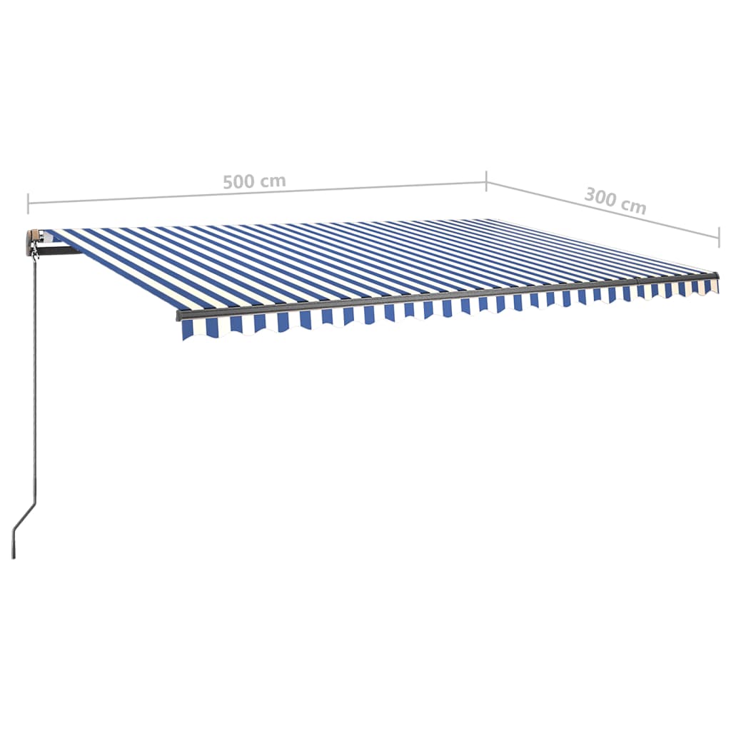 vidaXL Automatisk markise med vindsensor og LED 500x300 cm blå og hvit