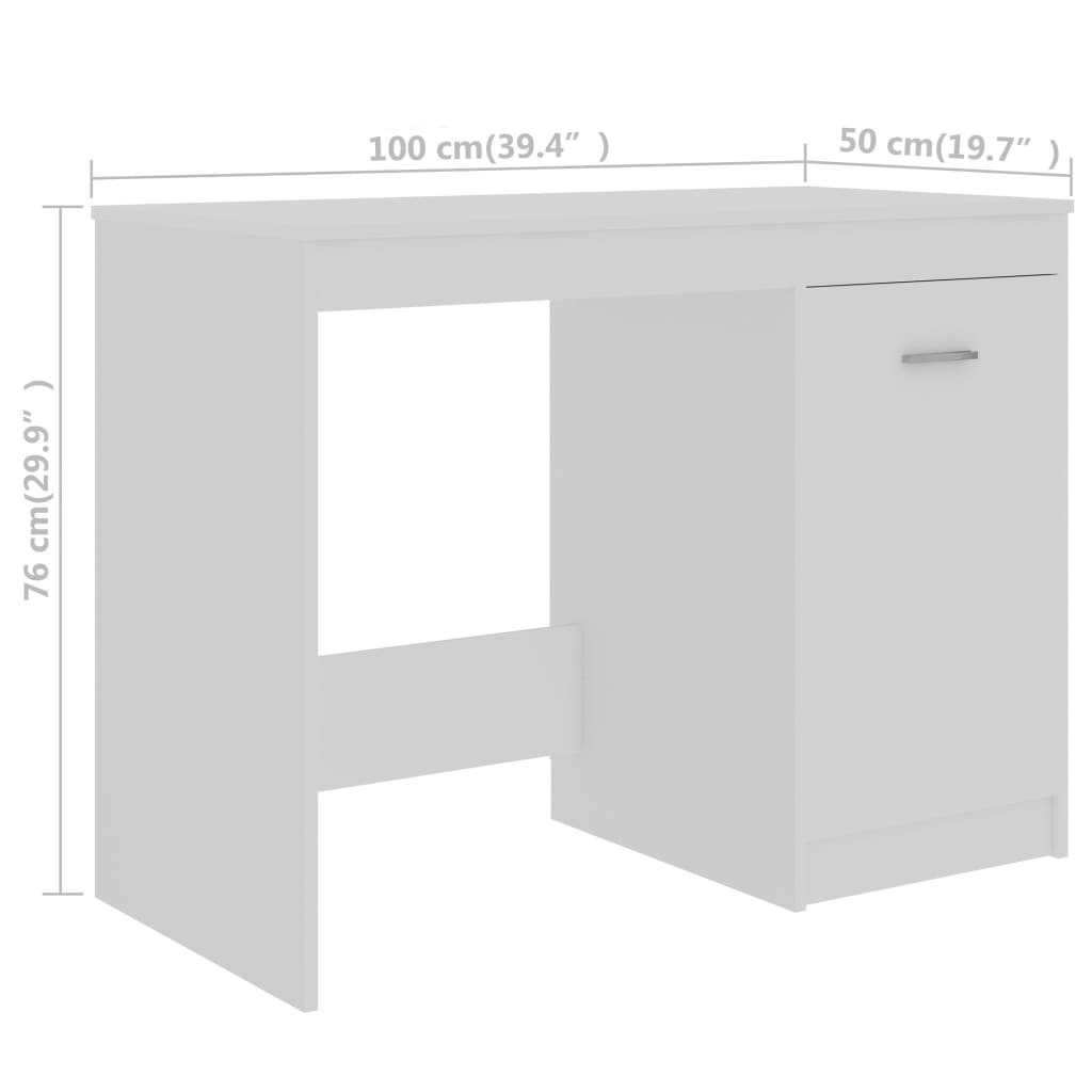 vidaXL Skrivebord hvit 140x50x76 cm konstruert tre