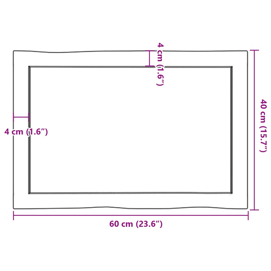 vidaXL Bordplate 60x40x(2-6) cm ubehandlet heltre eik naturlig kant