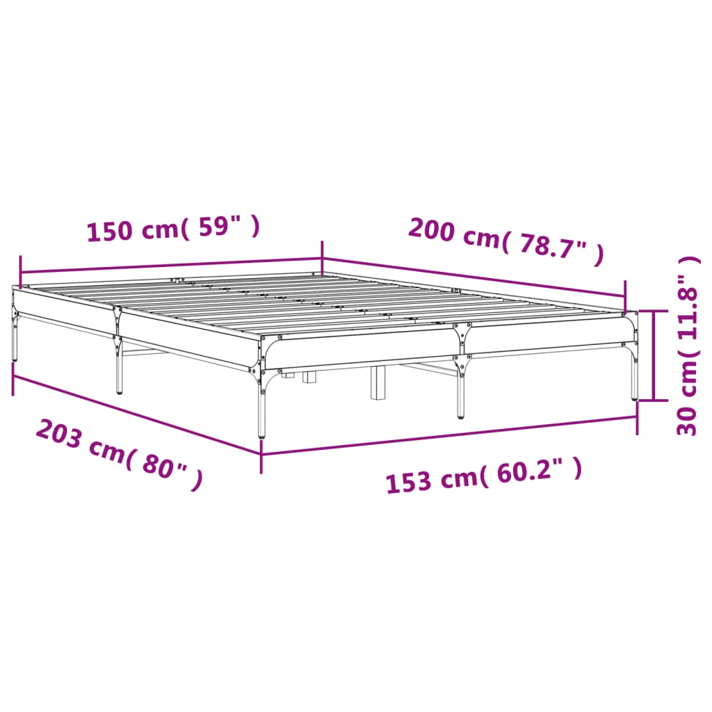 vidaXL Sengeramme grå sonoma 150x200 cm konstruert tre og metall