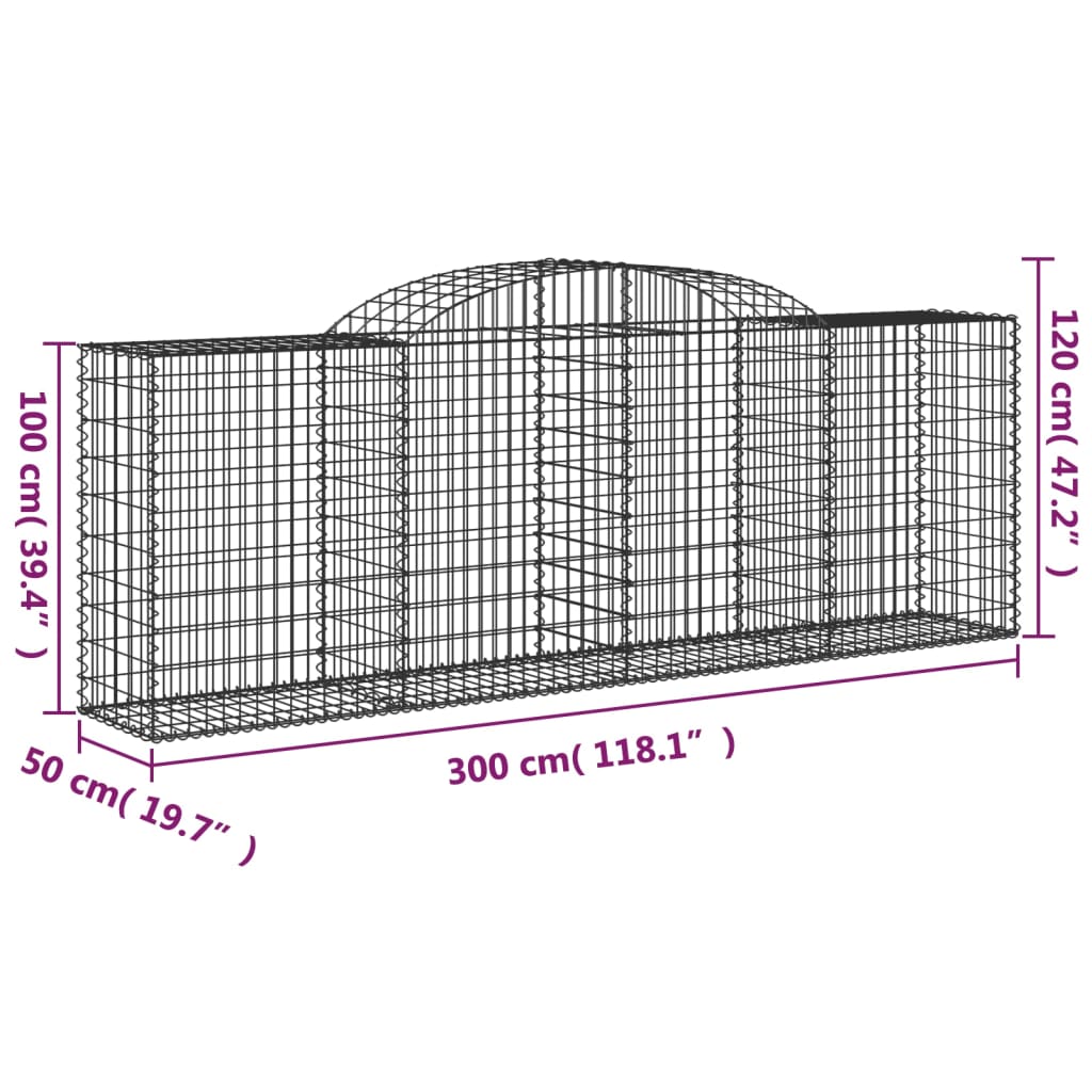 vidaXL Gabionkurver buede 2 stk 300x50x100/120 cm galvanisert jern