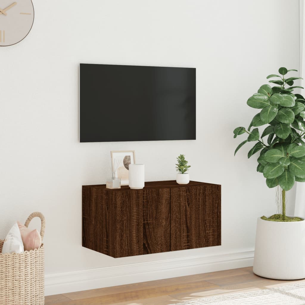 vidaXL Vegghengt TV-benk med LED brun eik 60x35x31 cm