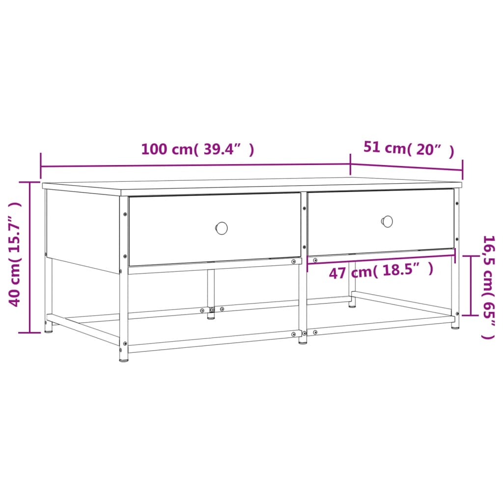 vidaXL Salongbord sonoma eik 100x51x40 cm konstruert tre