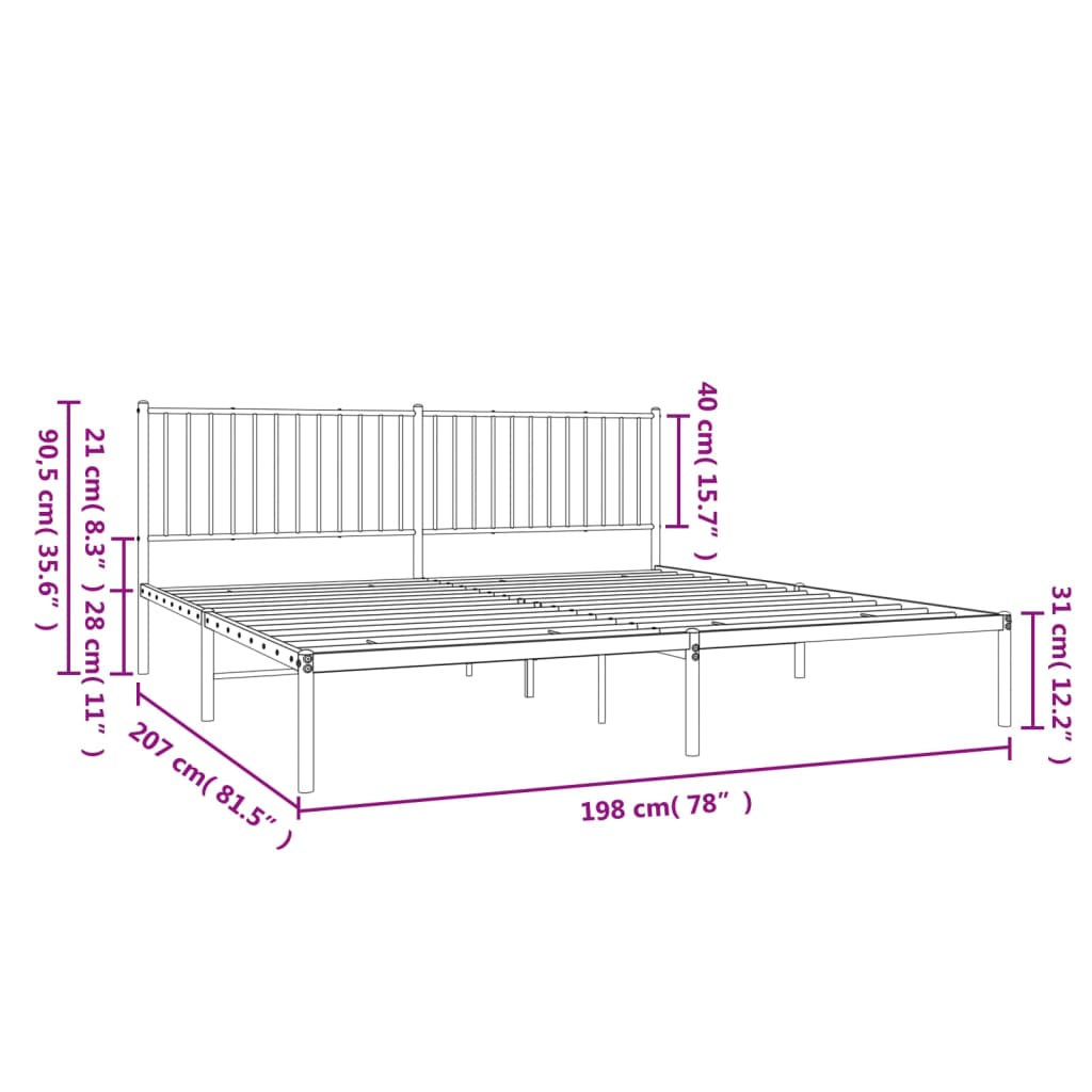 vidaXL Sengeramme i metall med sengegavl svart 193x203 cm