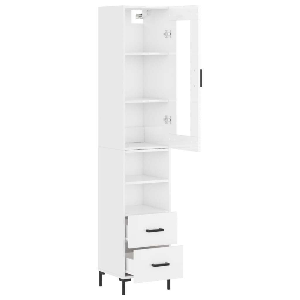 vidaXL Highboard høyglans hvit 34,5x34x180 cm konstruert tre