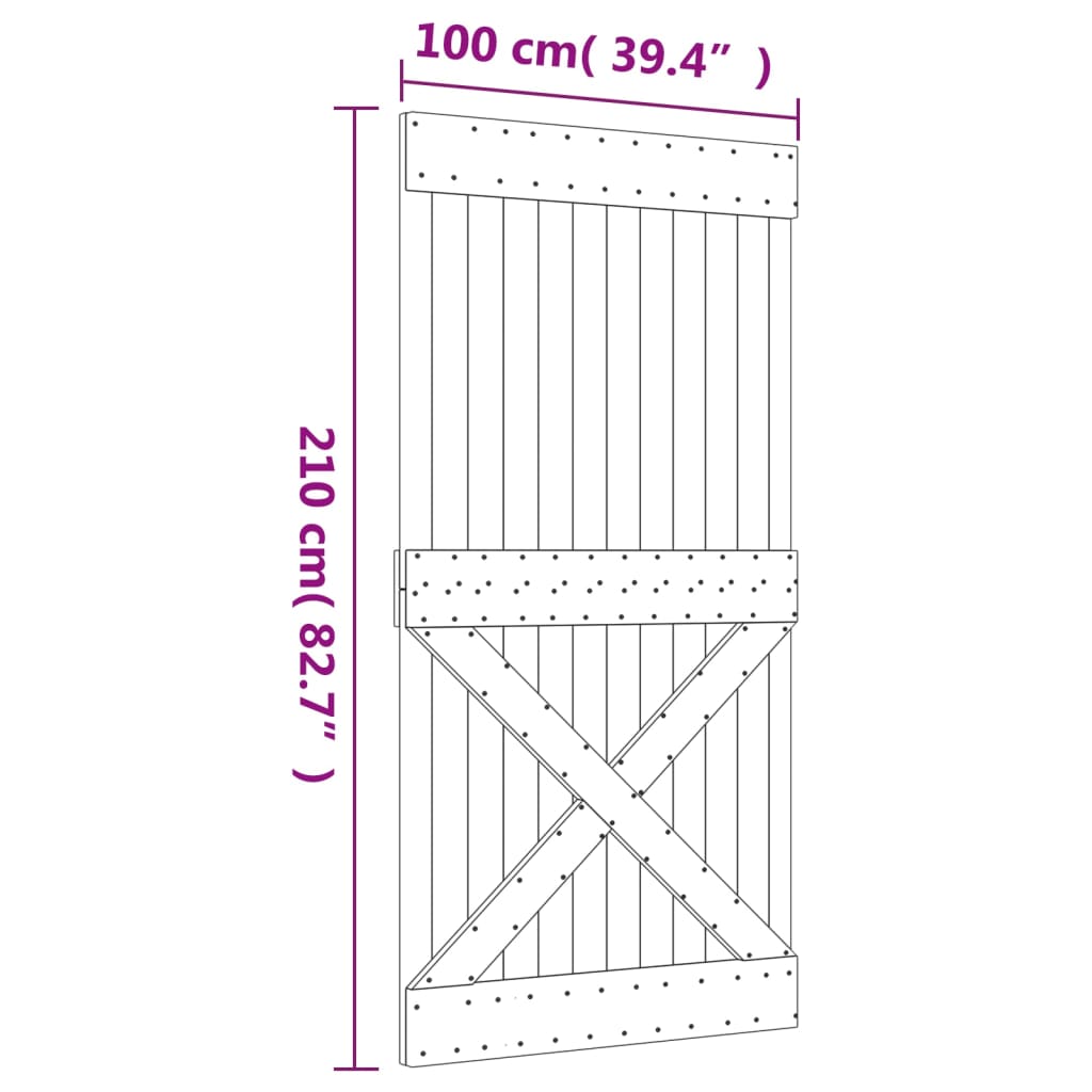 vidaXL Skyvedør med monteringstilbehør 100x210 cm heltre furu