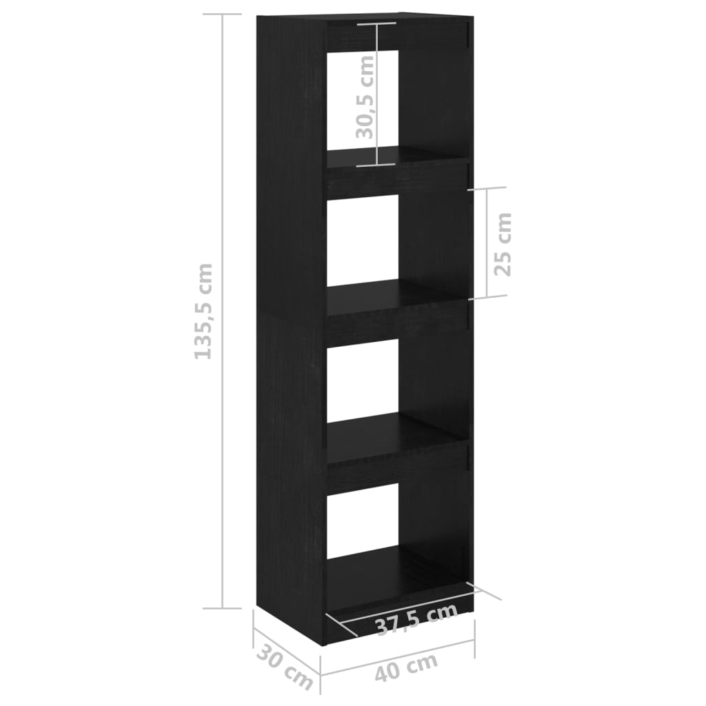 vidaXL Bokhylle/romdeler svart 40x30x135,5 cm heltre furu