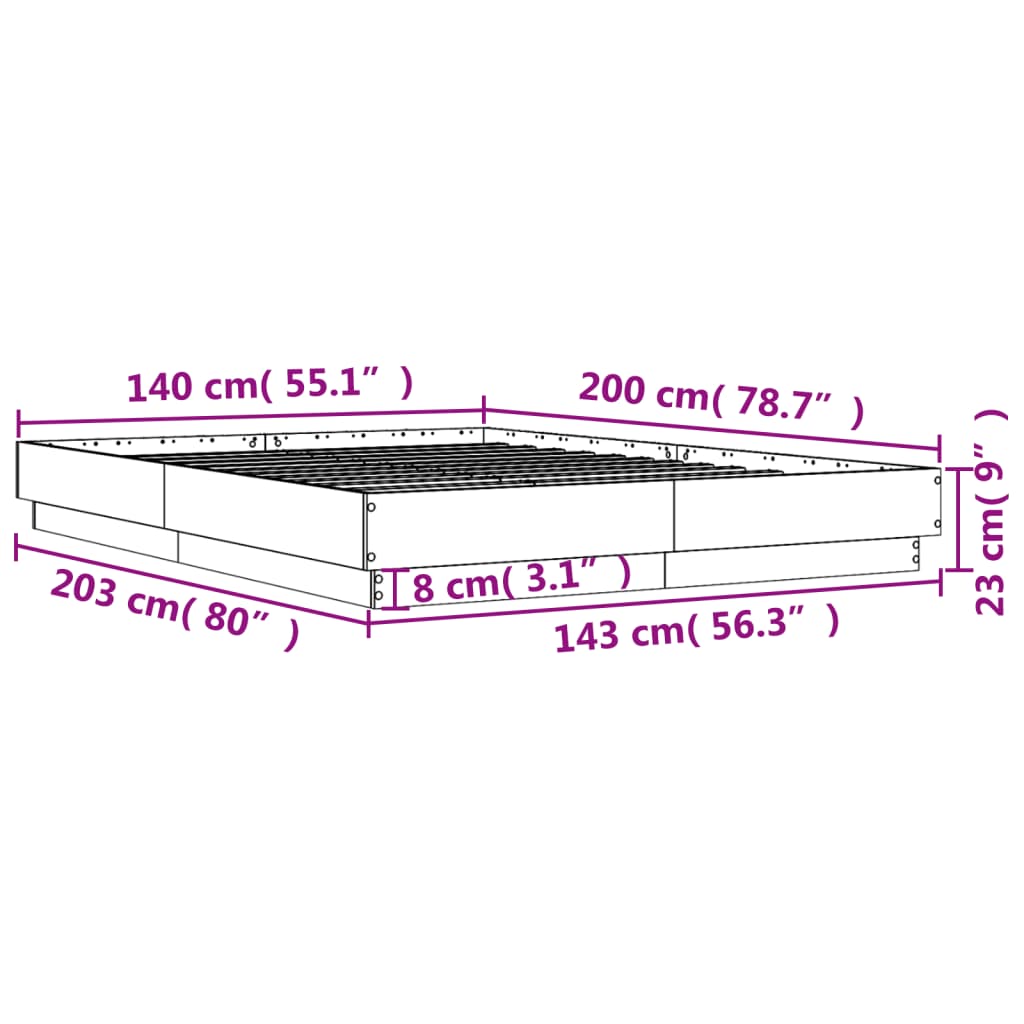 vidaXL Sengeramme med LED-lys brun eik 140x200 cm