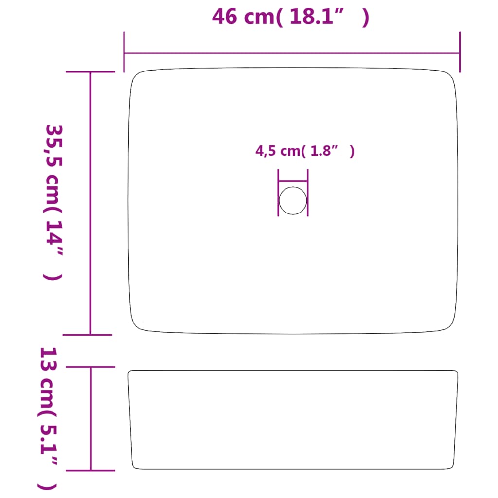 vidaXL Benkeservant svart og brun rektangulær 46x35,5x13 cm keramikk