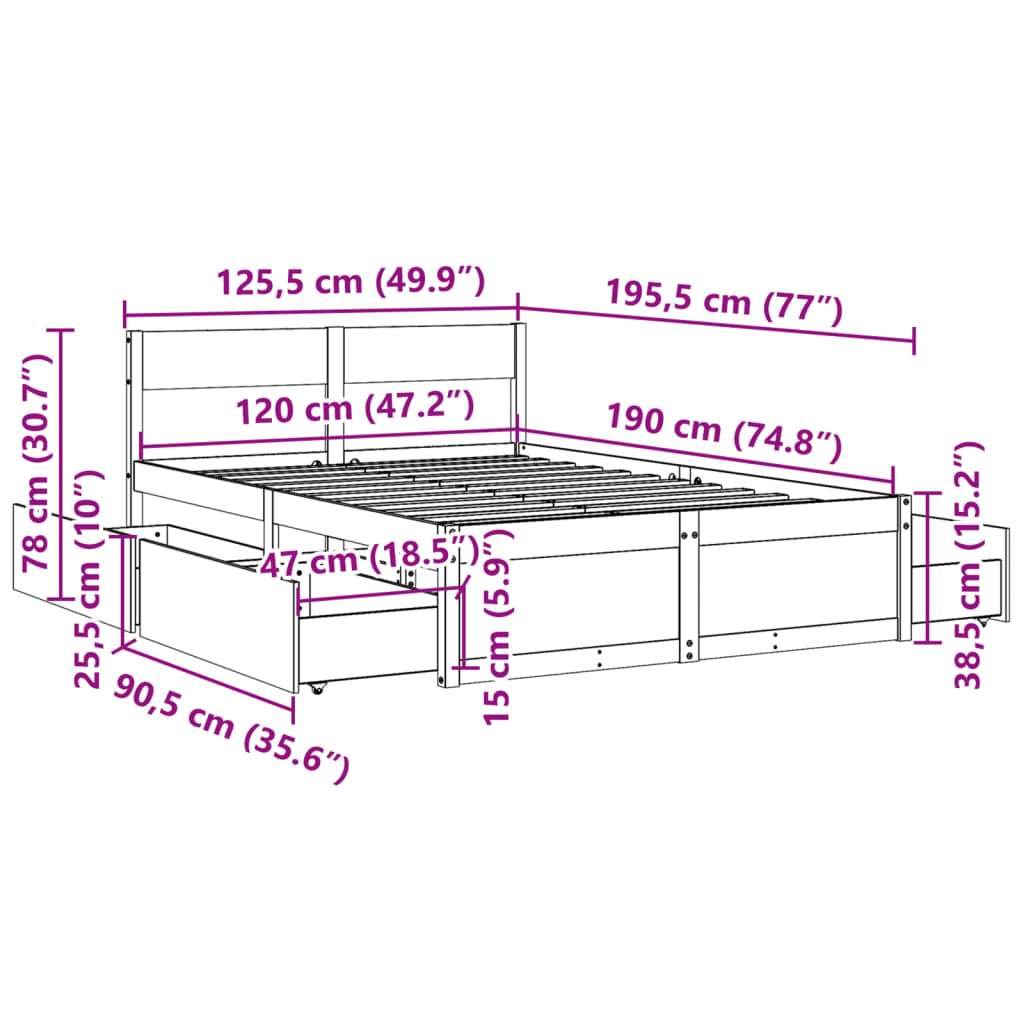 vidaXL Sengeramme uten madrass hvit 120x190 cm heltre furu