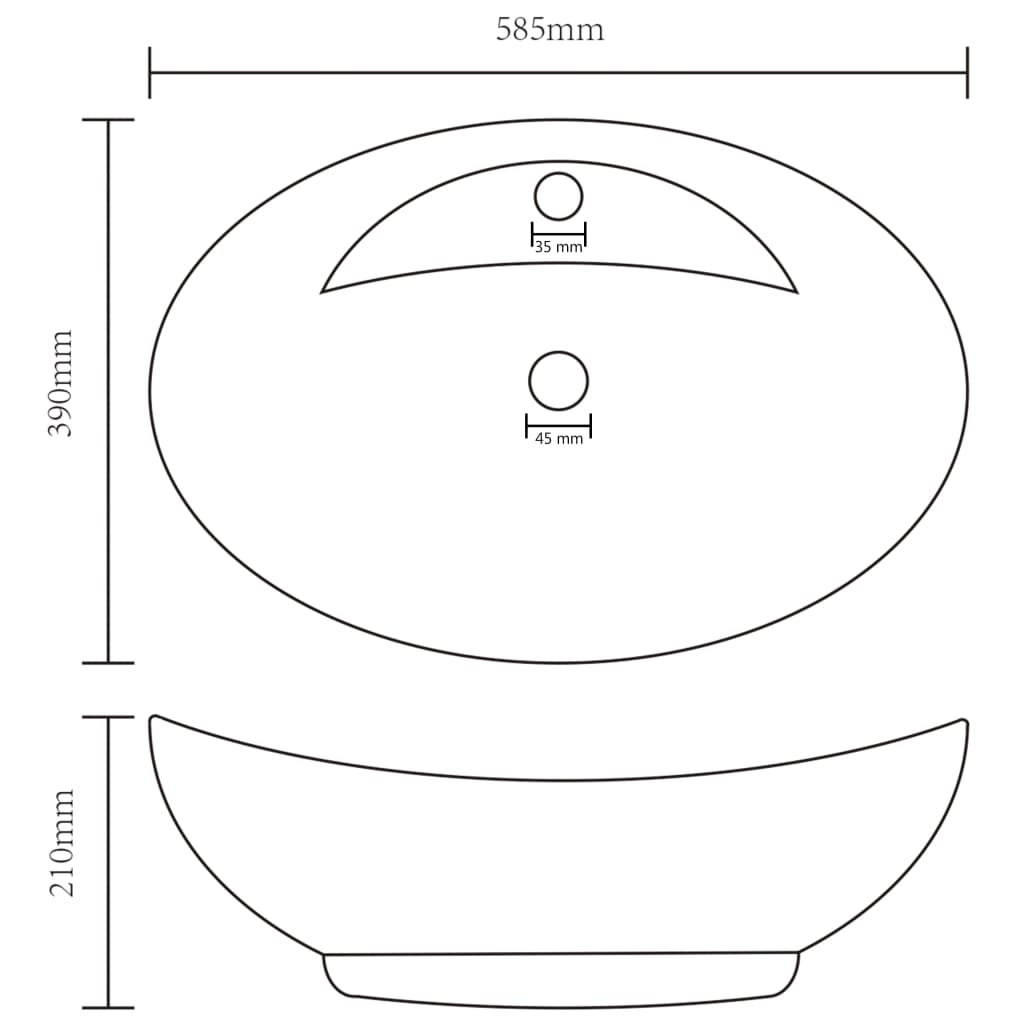 vidaXL Luksuriøs servant med overløp oval matt krem 58,5x39cm keramisk