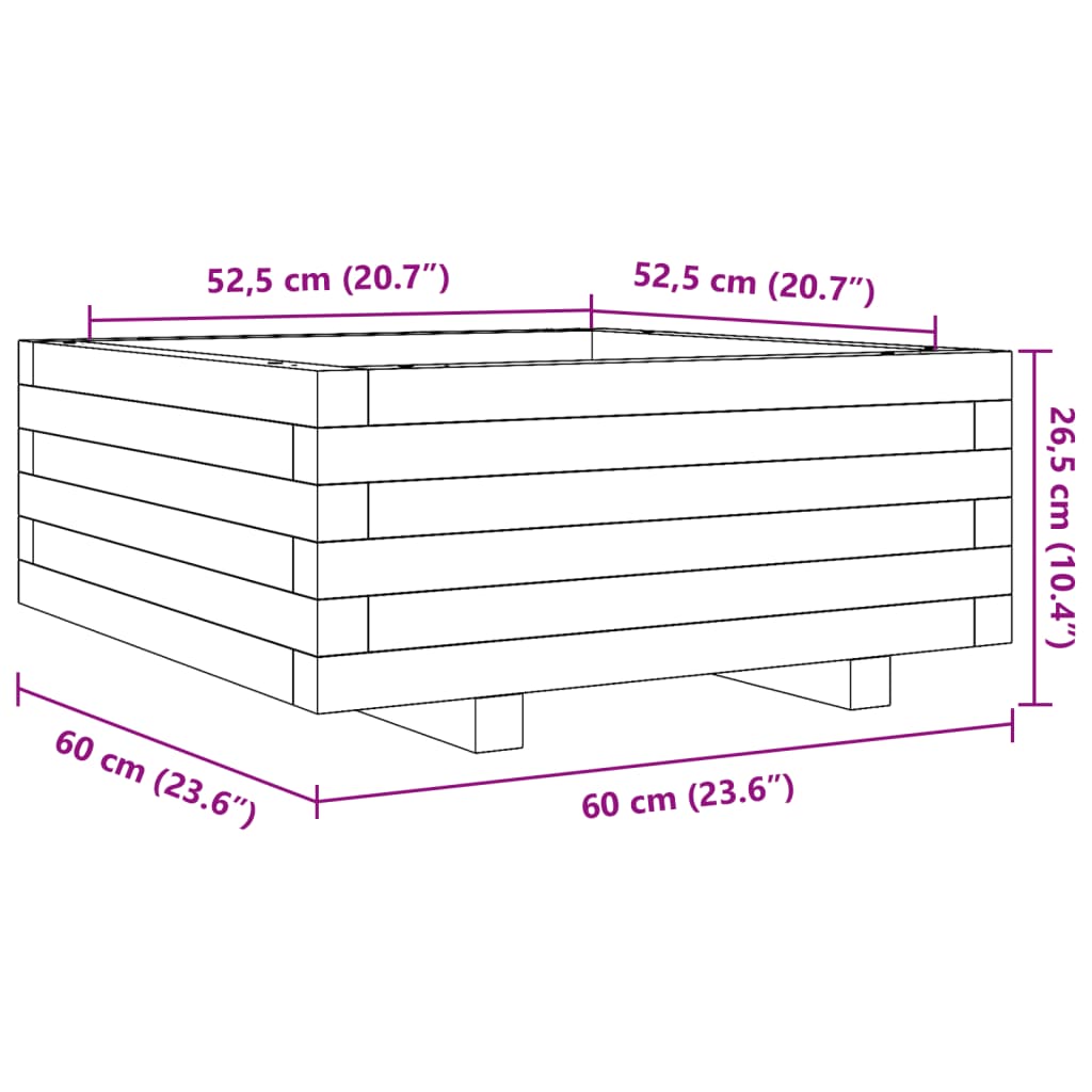 vidaXL Plantekasse 60x60x26,5 cm impregnert furu