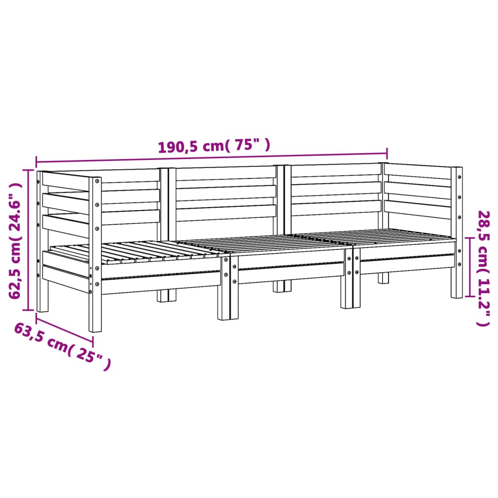 vidaXL Hagesofa 3-seters heltre furu