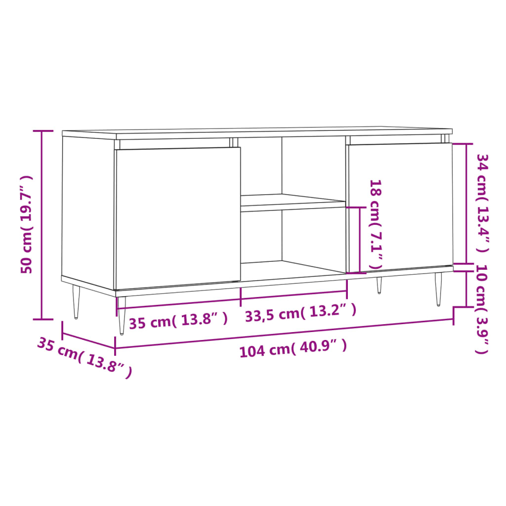 vidaXL TV-benk høyglans hvit 104x35x50 cm konstruert tre